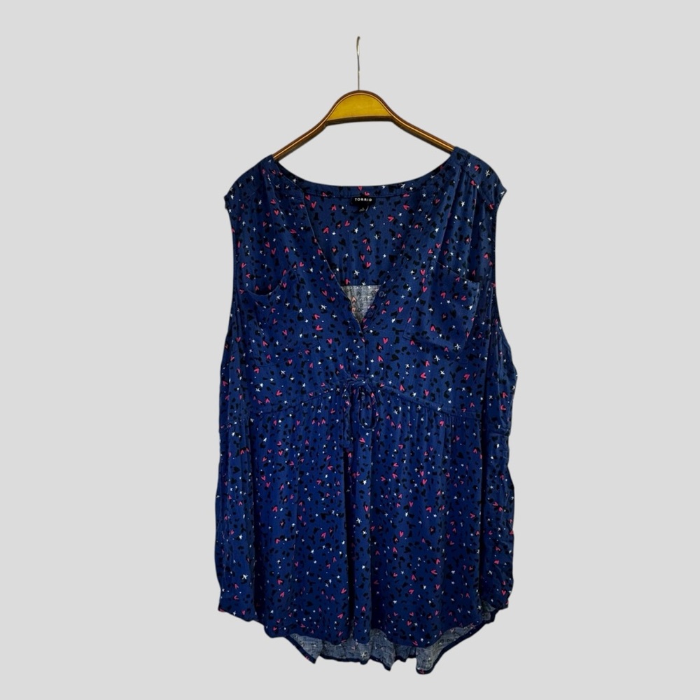 Torrid Blue Top with Red and Black Patterns